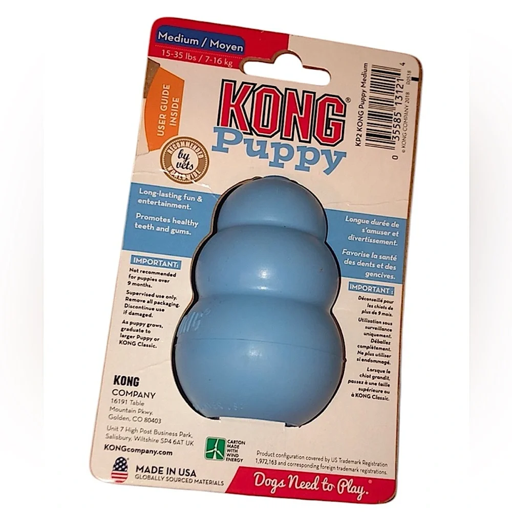 NEW Blue Medium Puppy Kong for Treats & Rubber for Teething Chew Toy Chase Fetch